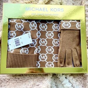 Michael Kors Tan Gloves and Scarf Set